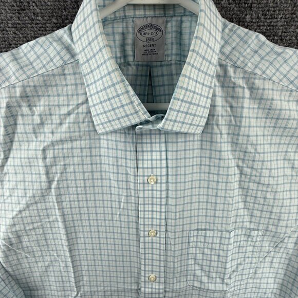 Brooks Brothers Blue Brown Check 16.5 32/33 Regent Cotton Non-Iron Long Sleeve - Picture 1 of 9
